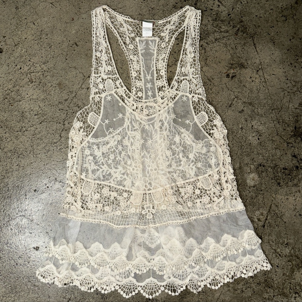Vivid importers of NY lace and crochet babydoll top size S cream color